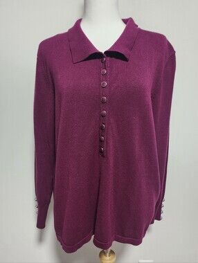 MARBLE Plum Button-Up Collar Knit Pullover